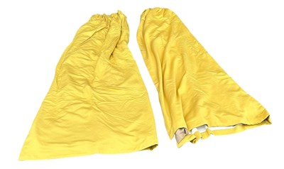 Lot 836 - A PAIR OF YELLOW LINED CURTAINS, 

285cm x 220cm