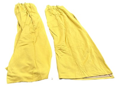 Lot 837 - A PAIR OF YELLOW LINED CURTAINS, 

285cm x 240cm