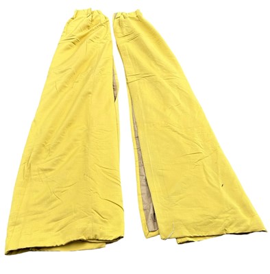 Lot 838 - A PAIR OF YELLOW LINED CURTAINS, 

295cm x 250cm