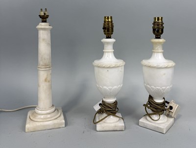 Lot 983 - THREE ITALIAN ALABASTER TABLE LAMPS INCLUDING A PAIR OF URNS