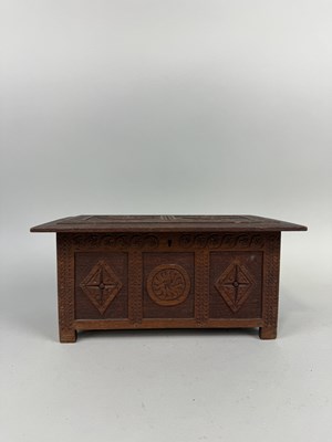 Lot 984 - A MINIATURE OAK COFFER IN THE CHARLES II STYLE