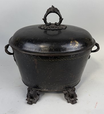 Lot 919 - A 19TH CENTURY BLACK PAINTED COAL SCUTTLE