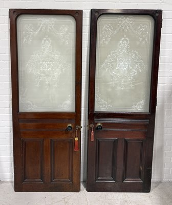 Lot 887 - RAILWAYANA: A PAIR OF BRITISH RAILWAY DOORS WITH ENGRAVED GLASS PANELS