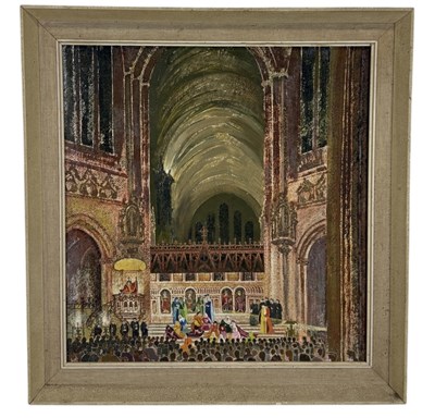 Lot 652 - AN OIL PAINTING ON CANVAS DEPICTING A CHURCH NATIVITY SCENE