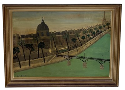 Lot 571 - ARMAND MARIE GUERIN (FRENCH 1913-1983): A LARGE OIL PAINTING ON BOARD DEPICTING A PARISIAN SCENE