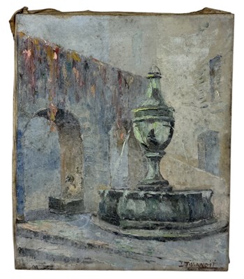 Lot 649 - CONTINENTAL SCHOOL: AN OIL PAINTING ON CANVAS DEPICTING A FOUNTAIN