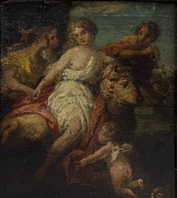 Lot 35 - 18TH CENTURY VENETIAN SCHOOL: AN OIL PAINTING ON CANVAS DEPICTING THE RAPE OF EUROPA