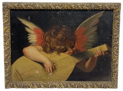 Lot 614 - AFTER ROSSO FIORENTINO (ITALIAN 1495-1540): AN OIL PAINTING ON CANVAS DEPICTING ANGEL PLAYING THE LUTE