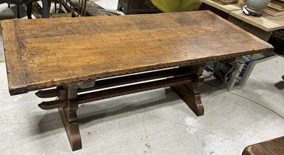 Lot 1069 - AN OAK REFECTORY TABLE