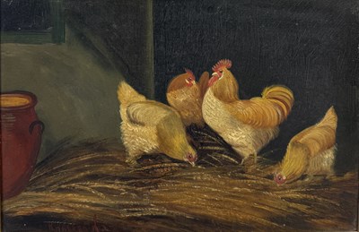 Lot 645 - A 19TH CENTURY OIL PAINTING ON CANVAS DEPICTING CHICKENS