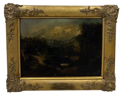 Lot 648 - A 19TH CENTURY OIL PAINTING ON BOARD DEPICTING A LANDSCAPE SCENE