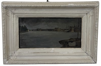 Lot 662 - AN OIL PAINTING ON CANVAS DEPICTING A RIVER SCENE WITH INDUSTRIAL BUILDINGS