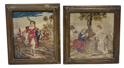 Lot 808 - A PAIR OF 19TH CENTURY NEEDLEPOINT EMBROIDERED PANELS DEPICTING RELIGIOUS SCENES