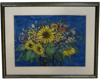 Lot 573 - SHEILA FINDLAY RWS (SCOTTISH B.1928) WATERCOLOUR PAINTING ON PAPER DEPICTING 'SEPTEMBER BOUQUET'