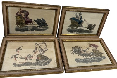 Lot 767 - AFTER RAPHAEL: A SET OF SIX HAND COLOURED ENGRAVINGS DEPICTING GODS WITH CHARIOTS