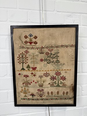 Lot 810 - A 19TH CENTURY EMBROIDERED SAMPLER