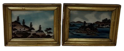 Lot 698 - A PAIR OF CHINESE REVERSE PAINTED GLASS PAINTINGS WITH MOTHER OF PAERL