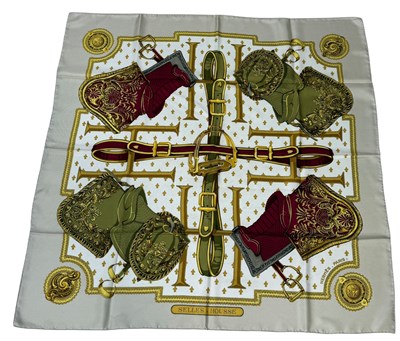 Lot 848 - AN HERMES SILK SCARF WITH FLEUR DE LYS PATTERN