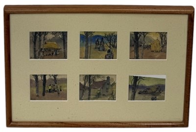 Lot 699 - VIETNAMESE SCHOOL: SIX MINIATURE PAINTINGS DEPICTING SCENES OF VILLAGE LIFE