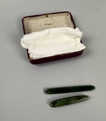 Lot 268 - TWO MAORI NEPHRITE EAR PENDANTS POSSIBLY 19TH CENTURY