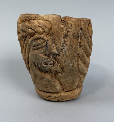 Lot 336 - A STONE VESSEL 'PALM SUNDAY' POSSIBLY ANCIENT, WITH CARVED DEPICTION OF CHRIST WITH PALM LEAVES