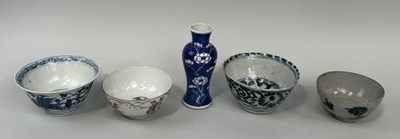 Lot 219 - A GROUP OF FOUR 19TH CENTURY CHINESE BOWLS AND A PRUNUS VASE