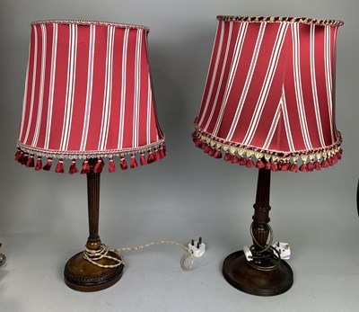 Lot 992 - TWO TURNED OAK TABLE LAMPS