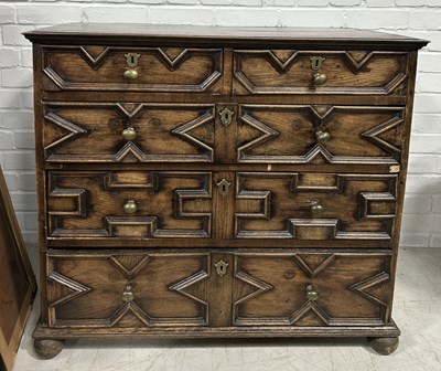 Lot 1012 - A 17TH CENTURY GEOMETRIC OAK CHEST OF DRAWERS