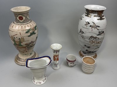 Lot 243 - TWO JAPANESE VASES, ONE SATSUMA, ALONG WITH EUROPEAN CERAMICS