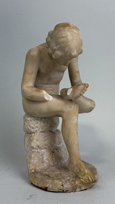 Lot 21 - A MARBLE SCULPTURE OF A GIRL REMOVING A THORN FROM HER FOOT