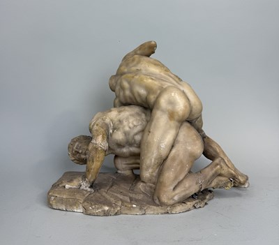 Lot 17 - A MARBLE SCULPTURE DEPICTING TWO WRESTLERS