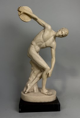 Lot 23 - AFTER THE ANTIQUE: A PLASTER SCULPTURE OF A DISCUS THROWER