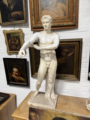 Lot 8 - A PLASTER SCULPTURE OF THE ATHLETE APOXYOMENOS AFTER THE ORIGINAL BY LYSIPPOS