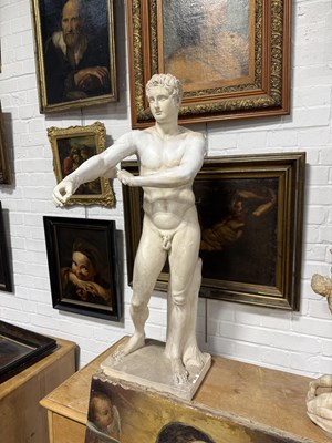 Lot 8 - A PLASTER SCULPTURE OF THE ATHLETE APOXYOMENOS AFTER THE ORIGINAL BY LYSIPPOS