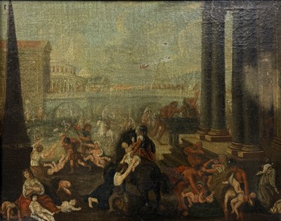 Lot 48 - 18TH CENTURY ITALIAN SCHOOL: AN OIL PAINTING ON CANVAS DEPICTING THE MASSACRE OF THE INNOCENTS