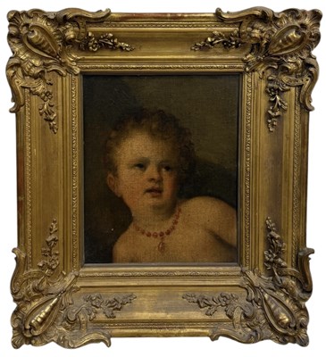 Lot 47 - AFTER TITIAN: AN OIL PAINTING ON CANVAS DEPICTING THE HEAD OF CUPID