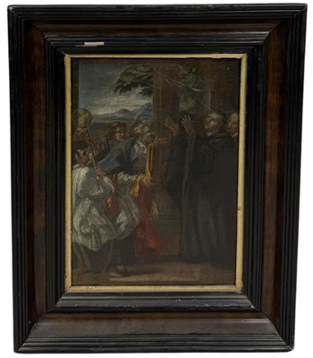 Lot 53 - MANNER OF GIOVANNI ANTONIO PELLEGRINI (ITALIAN 1675-1741): AN OIL PAINTING ON CANVAS DEPICTING A PAPAL SCENE