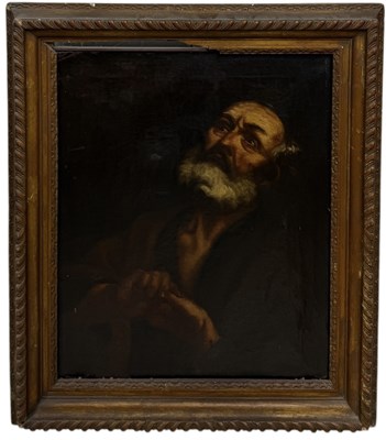 Lot 27 - EARLY 18TH CENTURY VENETIAN SCHOOL: AN OIL PAINTING ON CANVAS DEPICTING A CRYING SAINT