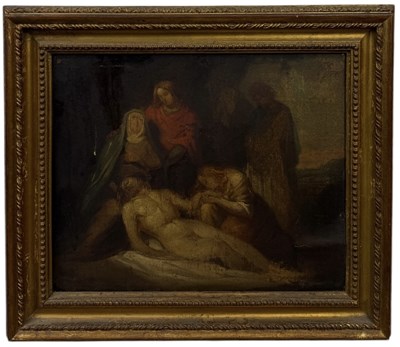 Lot 45 - AN 18TH CENTURY OIL PAINTING ON CANVAS DEPICTING MODELO FOR THE DEPOSITION OF CHRIST