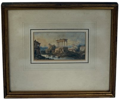 Lot 623 - ATTRIBUTED TO WILLIAM CROUCH (19TH CENTURY): A WATERCOLOUR PAINTING 'RUINS INSIDE ROME'