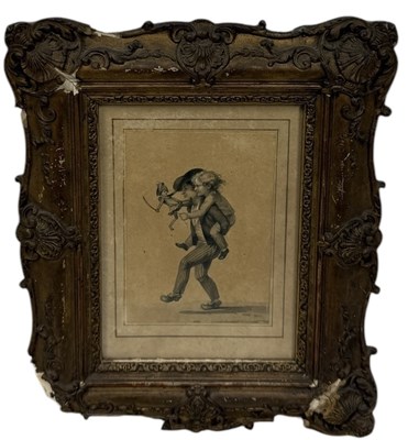 Lot 708 - A 19TH CENTURY PEN AND WASH DRAWING DEPICTING TWO BOYS HOLDING A PUPPET