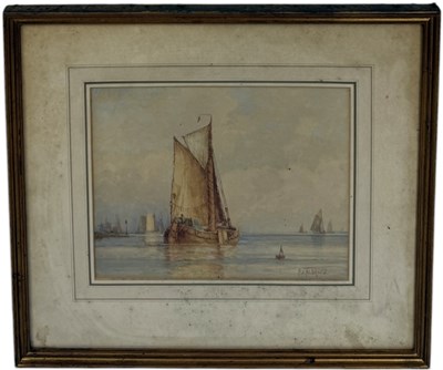 Lot 654 - FREDERICK JAMES ALDRIDGE (1850-1933): A WATERCOLOUR PAINTING ON PAPER DEPICTING SHIPS 'ON THE MAAS, HOLLAND'