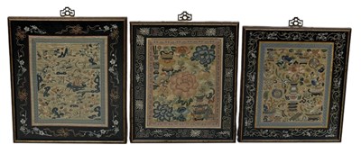 Lot 733 - A GROUP OF THREE CHINESE EMBROIDERIES, LATE QING DYNASTY