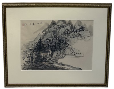 Lot 655 - WANG FENG YING: A CHINESE WATERCOLOUR PAINTING ON PAPER DEPICTING A LANDSCAPE SCENE