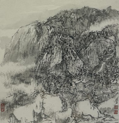 Lot 233 - HUNG HOI (XIONG HAI, CHINESE B.1957): A WATERCOLOUR PAINTING ON PAPER DEPICTING A LANDSCAPE SCENE