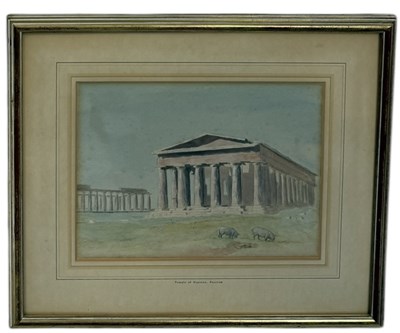 Lot 629 - A WATERCOLOUR PAINTING ON PAPER DEPICTING THE TEMPLE OF NEPTUNE, PAESTUM