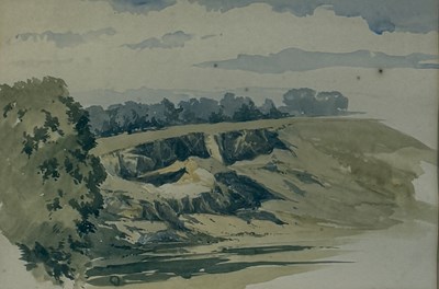 Lot 608 - ATTRIBUTED TO AGOSTINI AGLIO JNR (ITALIAN 1777-1857): A WATERCOLOUR PAINTING ON PAPER DEPICTING A LANDSCAPE SCENE