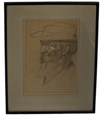 Lot 709 - FREDERICK STRATTON (BRITISH 1870-1960): A PASTEL DRAWING OF A OLD SHEPHERD