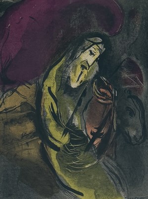 Lot 455 - MARC CHAGALL (RUSSIAN/FRENCH 1887-1985): A LITHOGRAPH IN COLOURS 'THE FLIGHT INTO EGYPT'