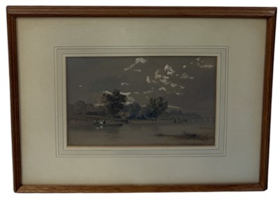 Lot 606 - ATTRIBUTED TO WILLIAM SIMPSON (BRITISH 1823-1899): A WATERCOLOUR PAINTING ON PAPER DEPICTING FIGURES ON A BOAT